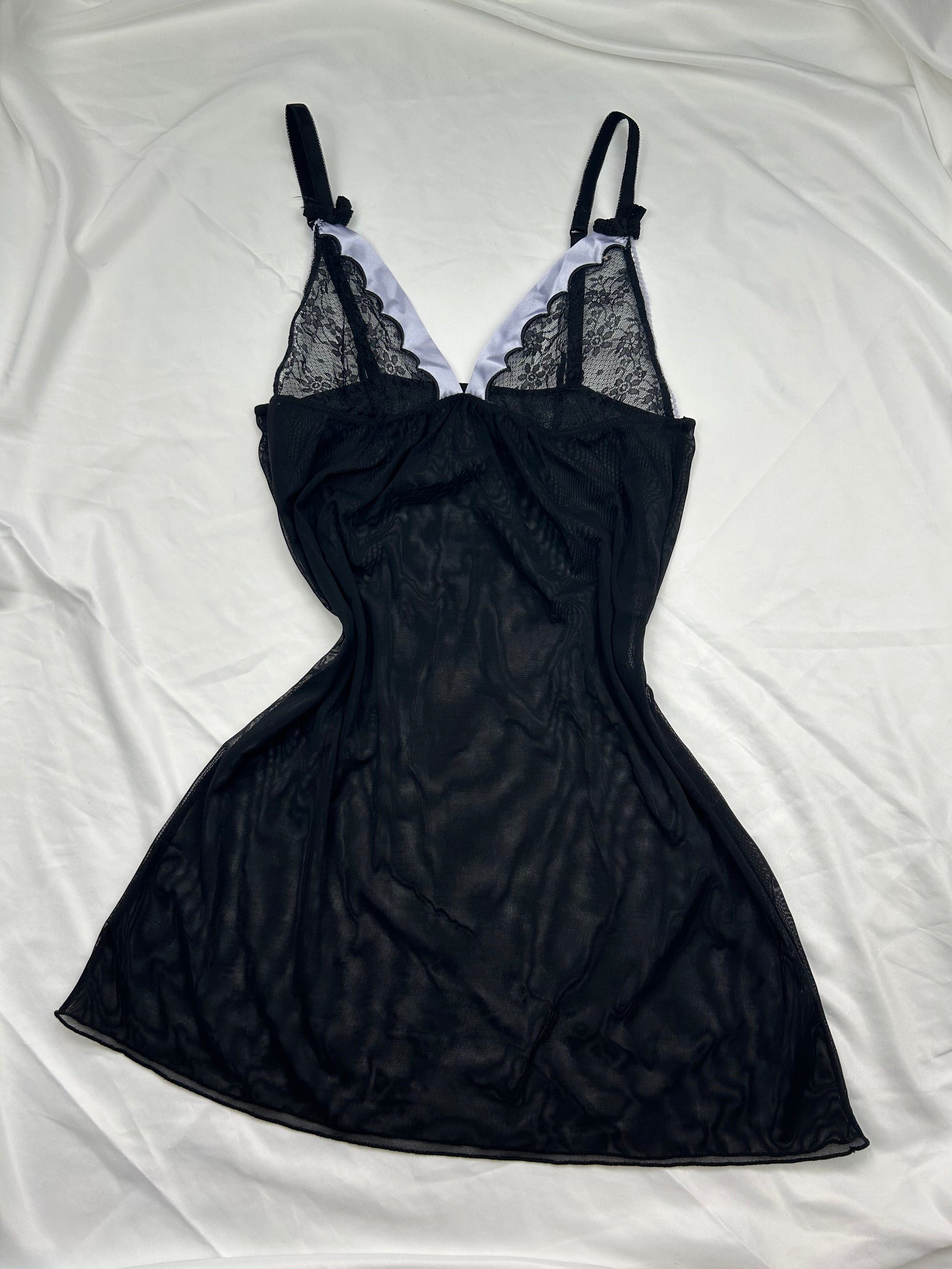 Black lycra & mesh babydoll mini dress (S)