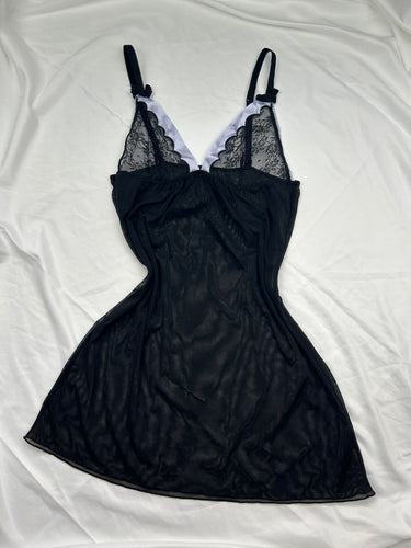 Black lycra & mesh babydoll mini dress (S)
