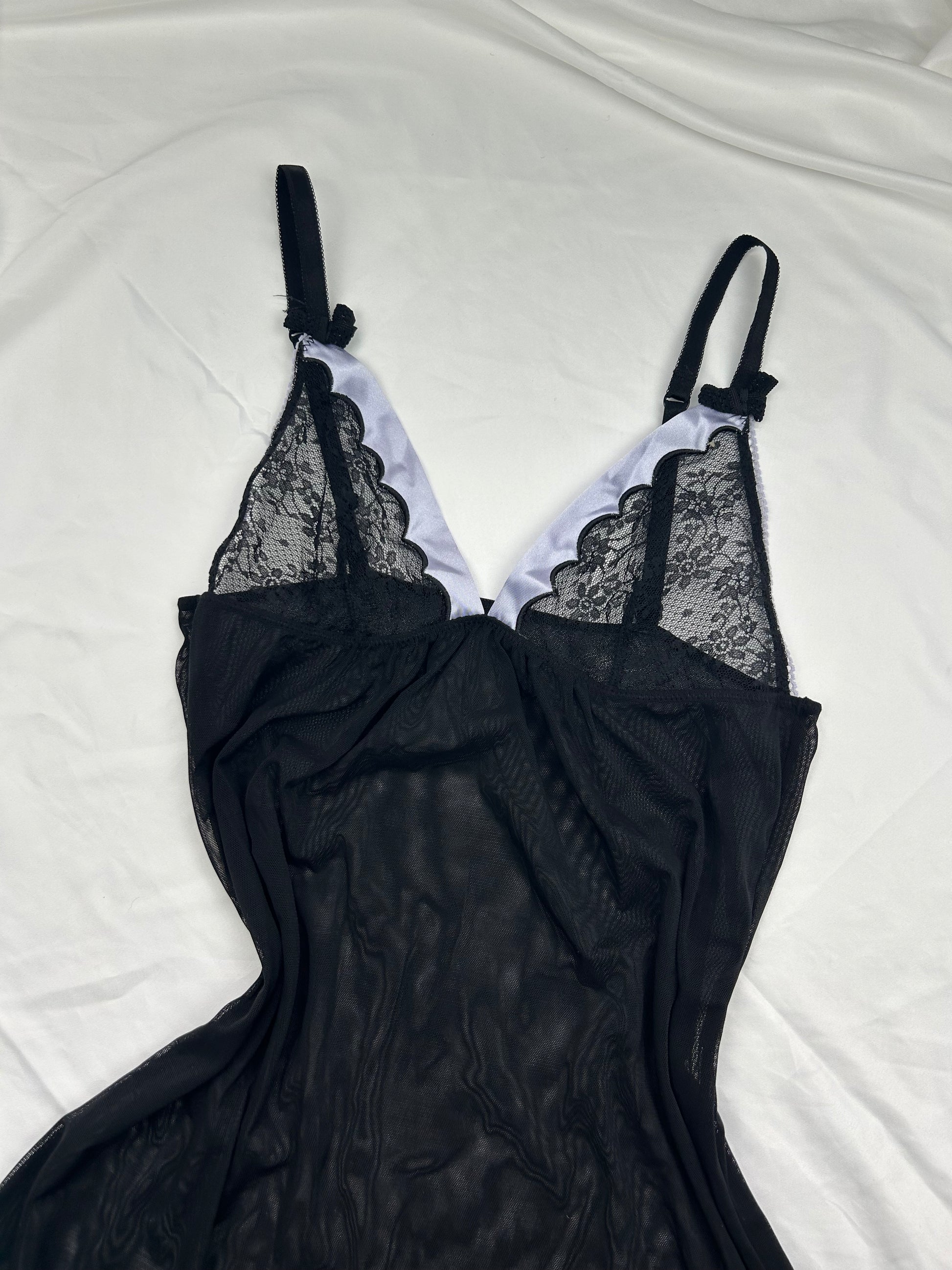 Black lycra & mesh babydoll mini dress (S)