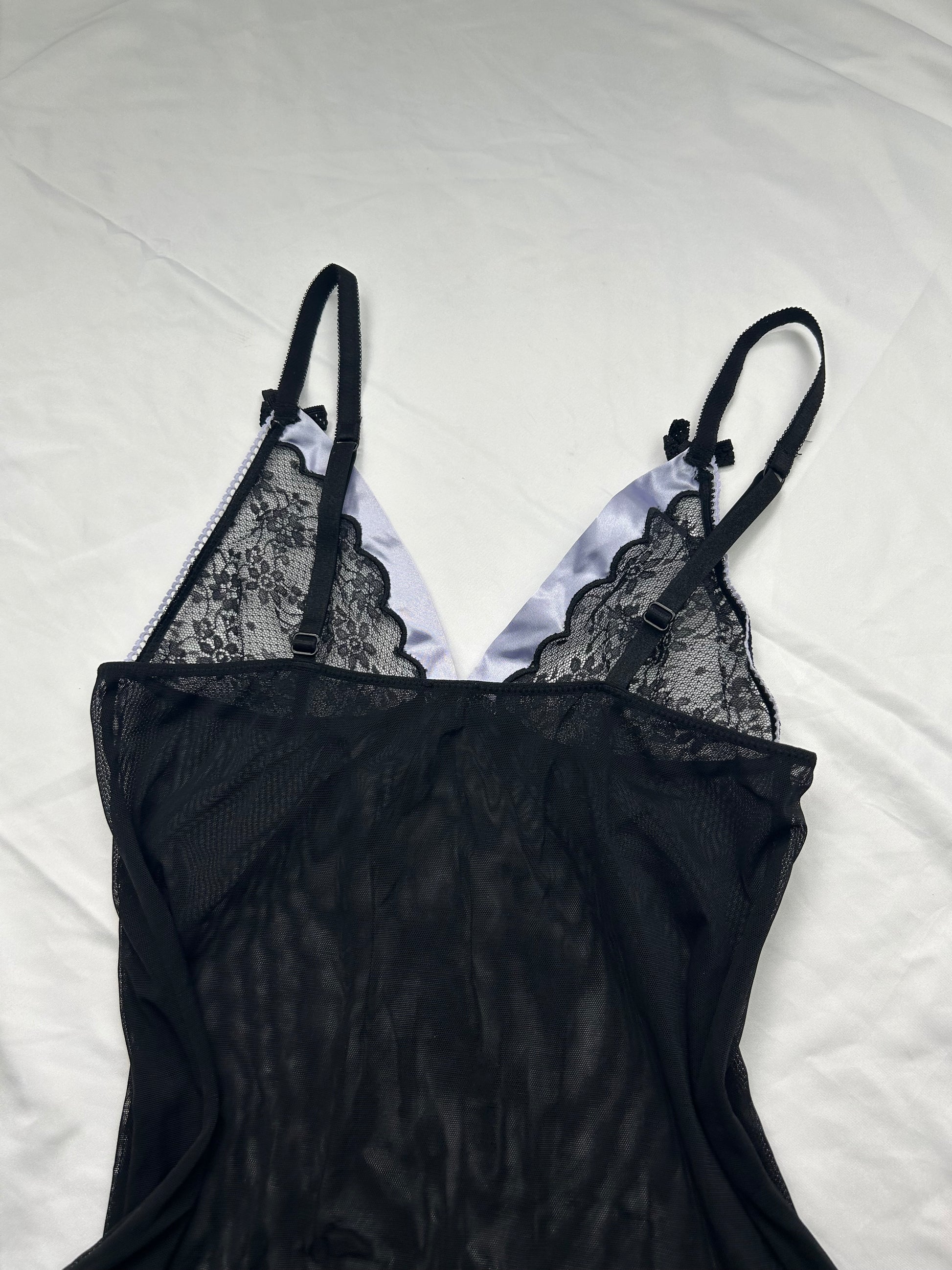 Black lycra & mesh babydoll mini dress (S)