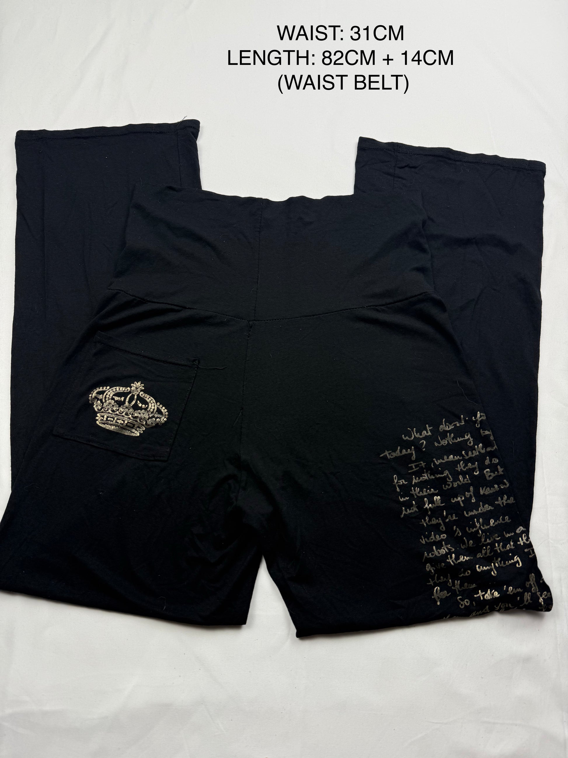 Black graphic cotton low rise joggers pants (S/M)