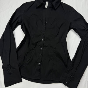 Black ruched super stretchy office siren shirt (S/M)