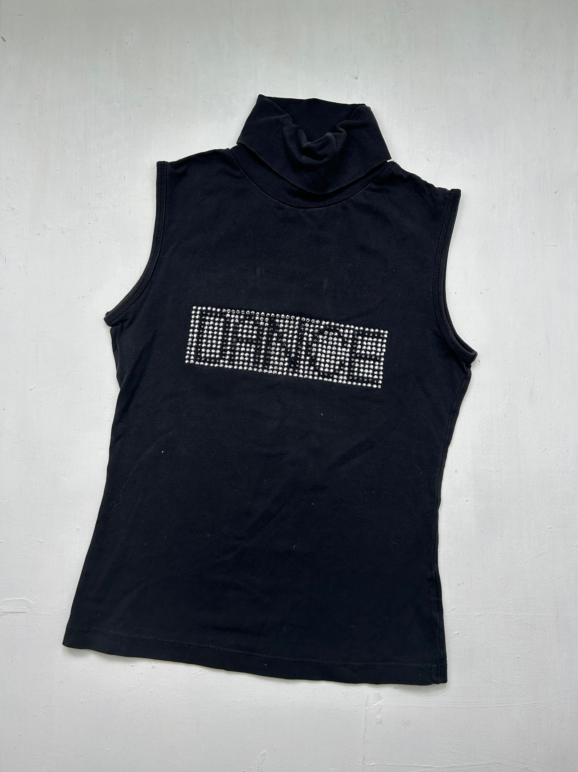 Black strass logo lycra stretchy tank top (S/M)