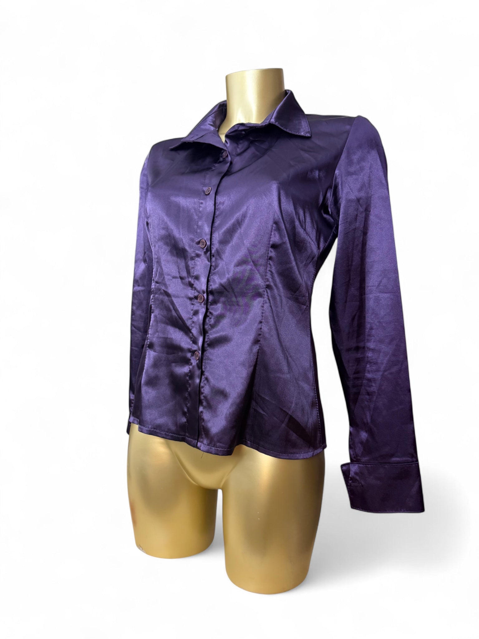 Purple silky tight fit long sleeves shirt (S/M)