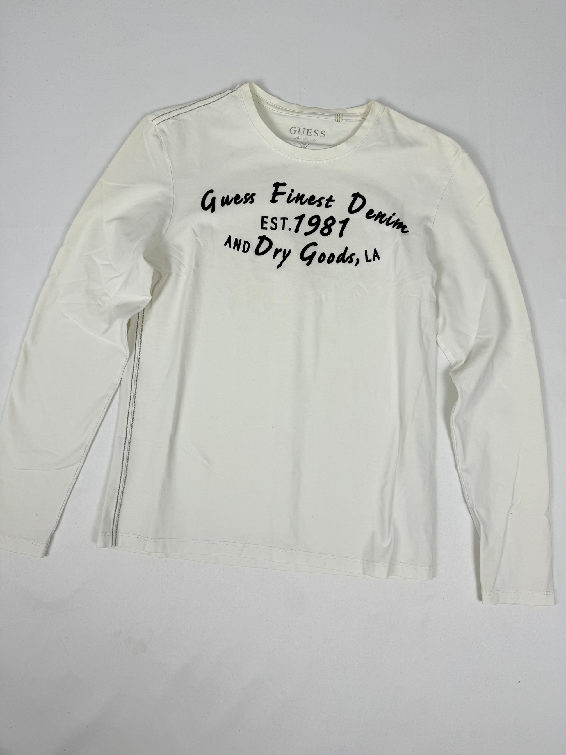 White text print cotton long sleeves top (M)