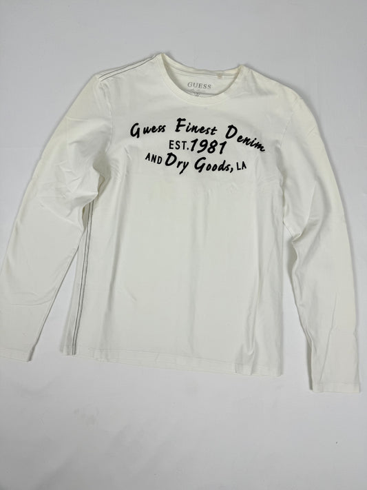 White text print cotton long sleeves top (M)