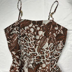 Beige graphic print mesh lined asymmetric dress (L)
