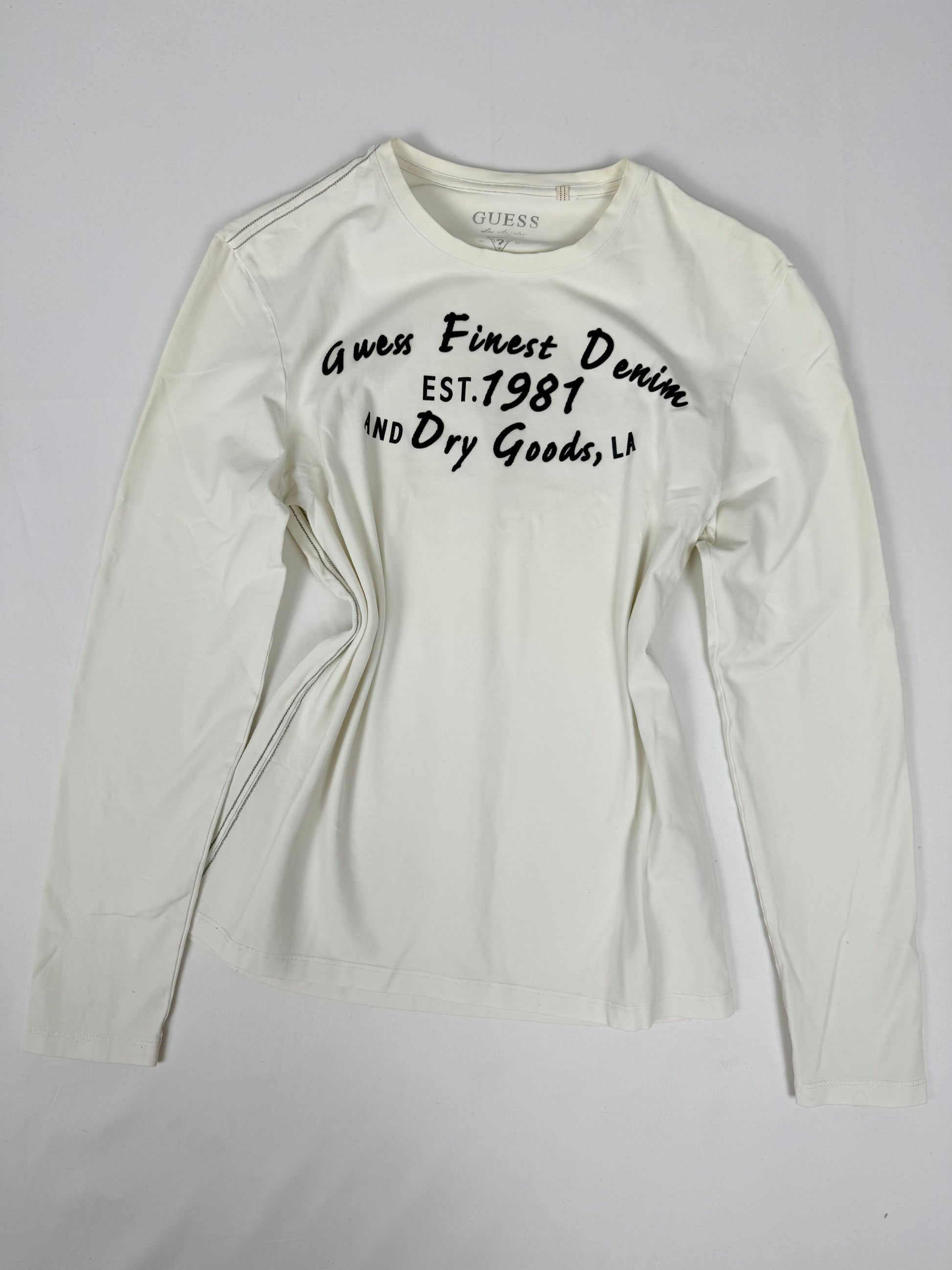 White text print cotton long sleeves top (M)