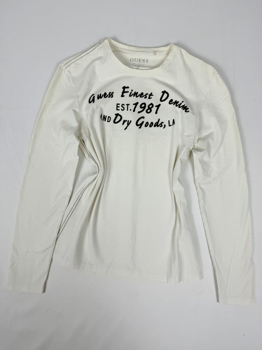 White text print cotton long sleeves top (M)