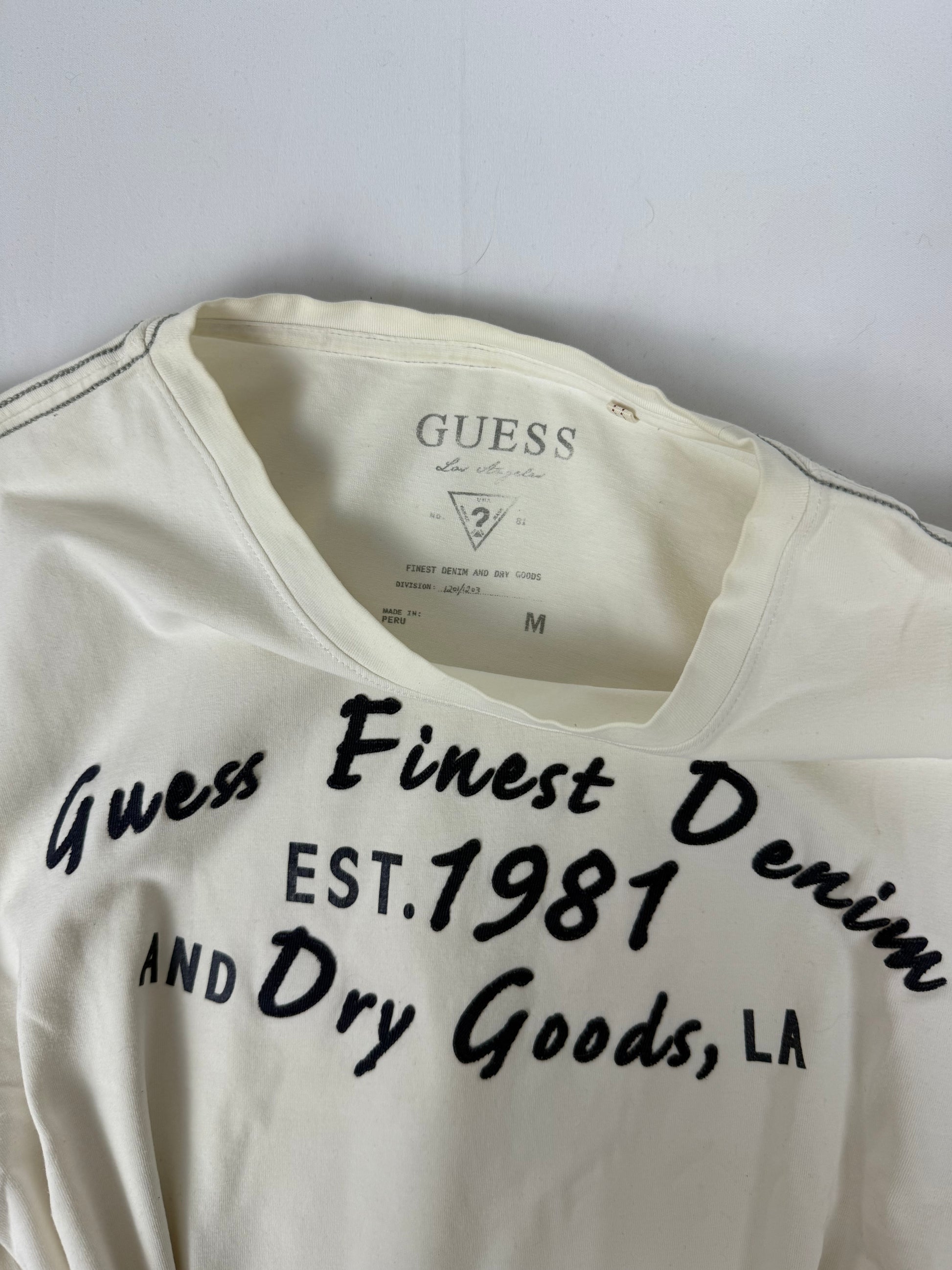 White text print cotton long sleeves top (M)