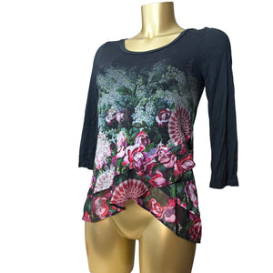 Black graphic floral long sleeves top (S)