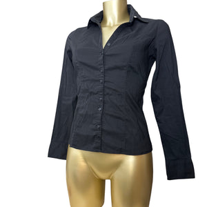 Black ruched super stretchy office siren shirt (S/M)