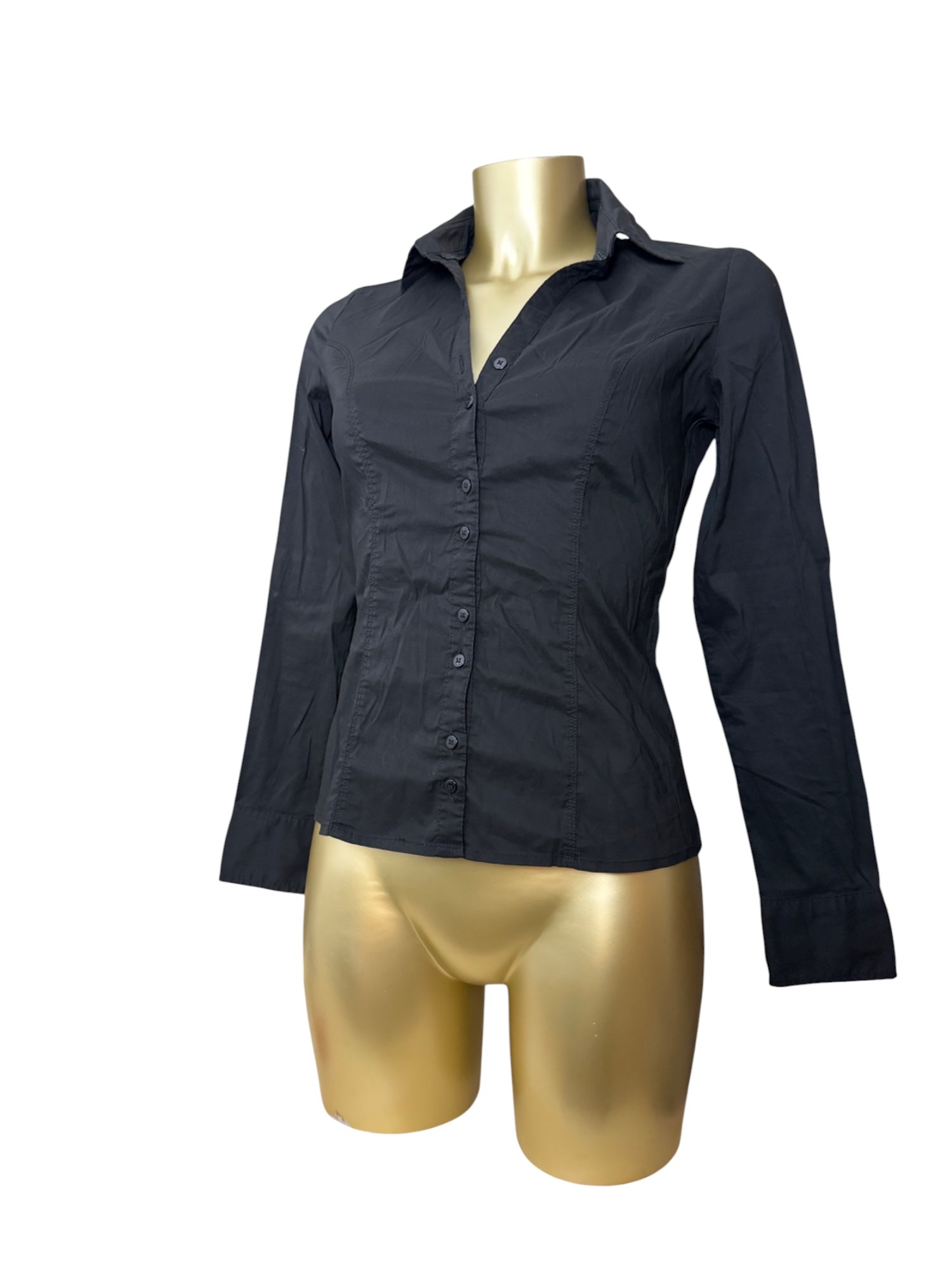 Black ruched super stretchy office siren shirt (S/M)