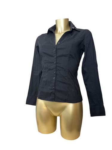 Black ruched super stretchy office siren shirt (S/M)