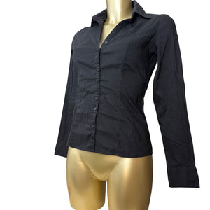 Black ruched super stretchy office siren shirt (S/M)