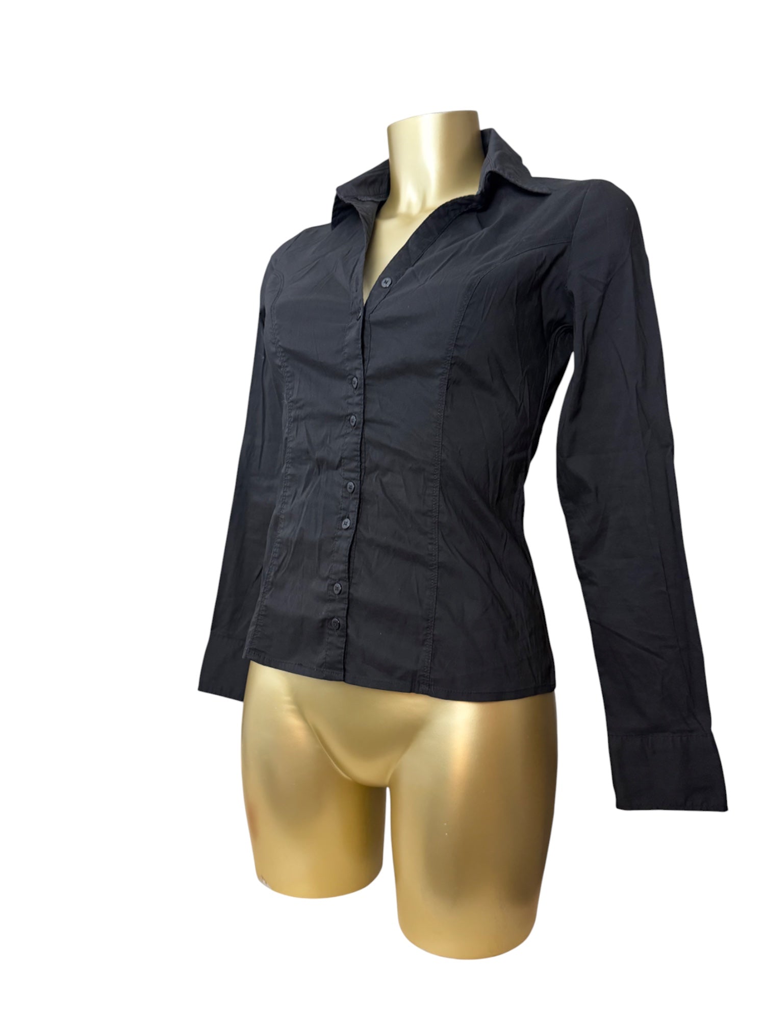 Black ruched super stretchy office siren shirt (S/M)