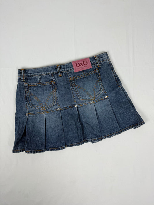 Blue denim pleated mini skirt (S/M)