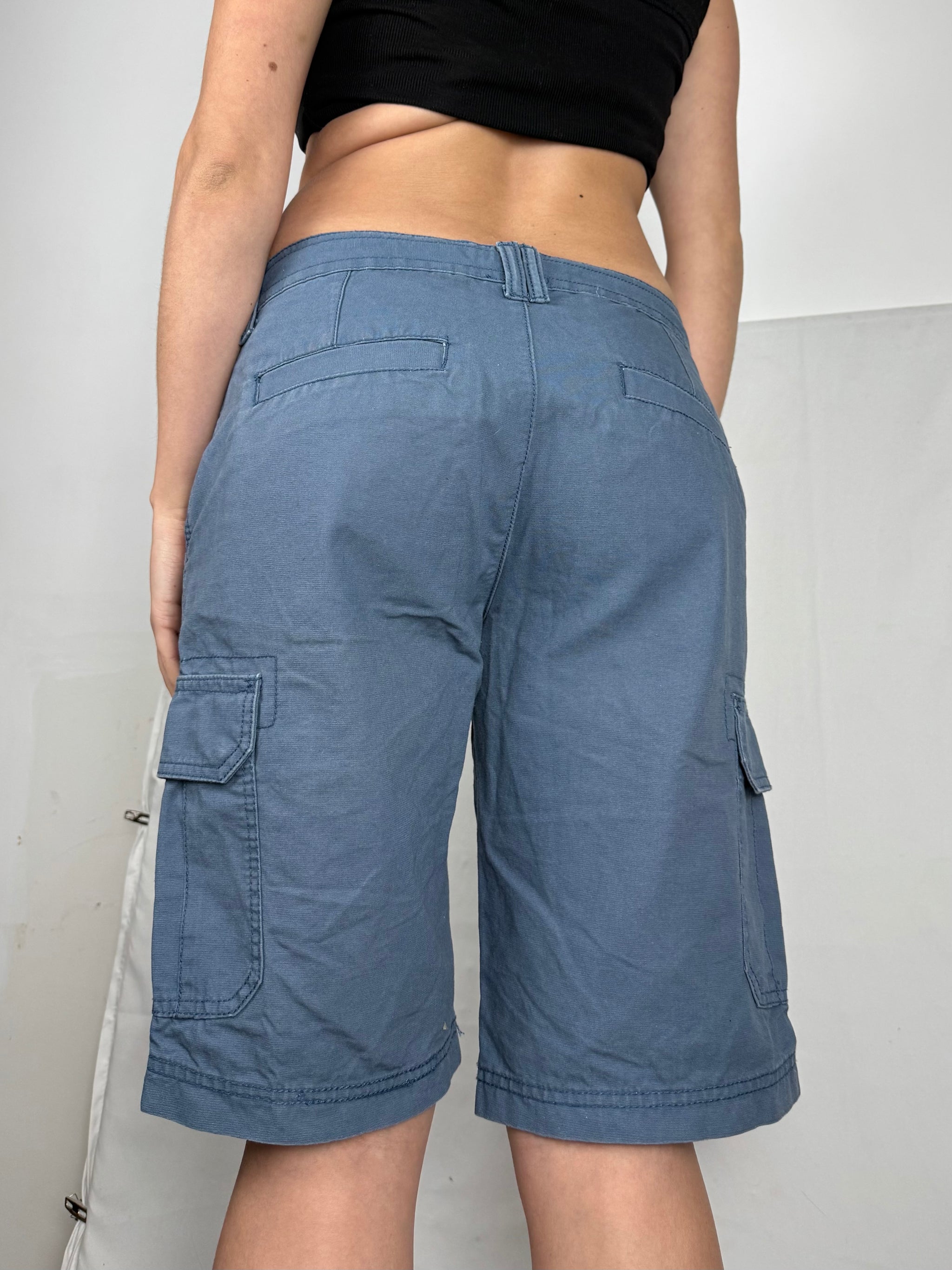 Blue cotton cargo mid short (L)