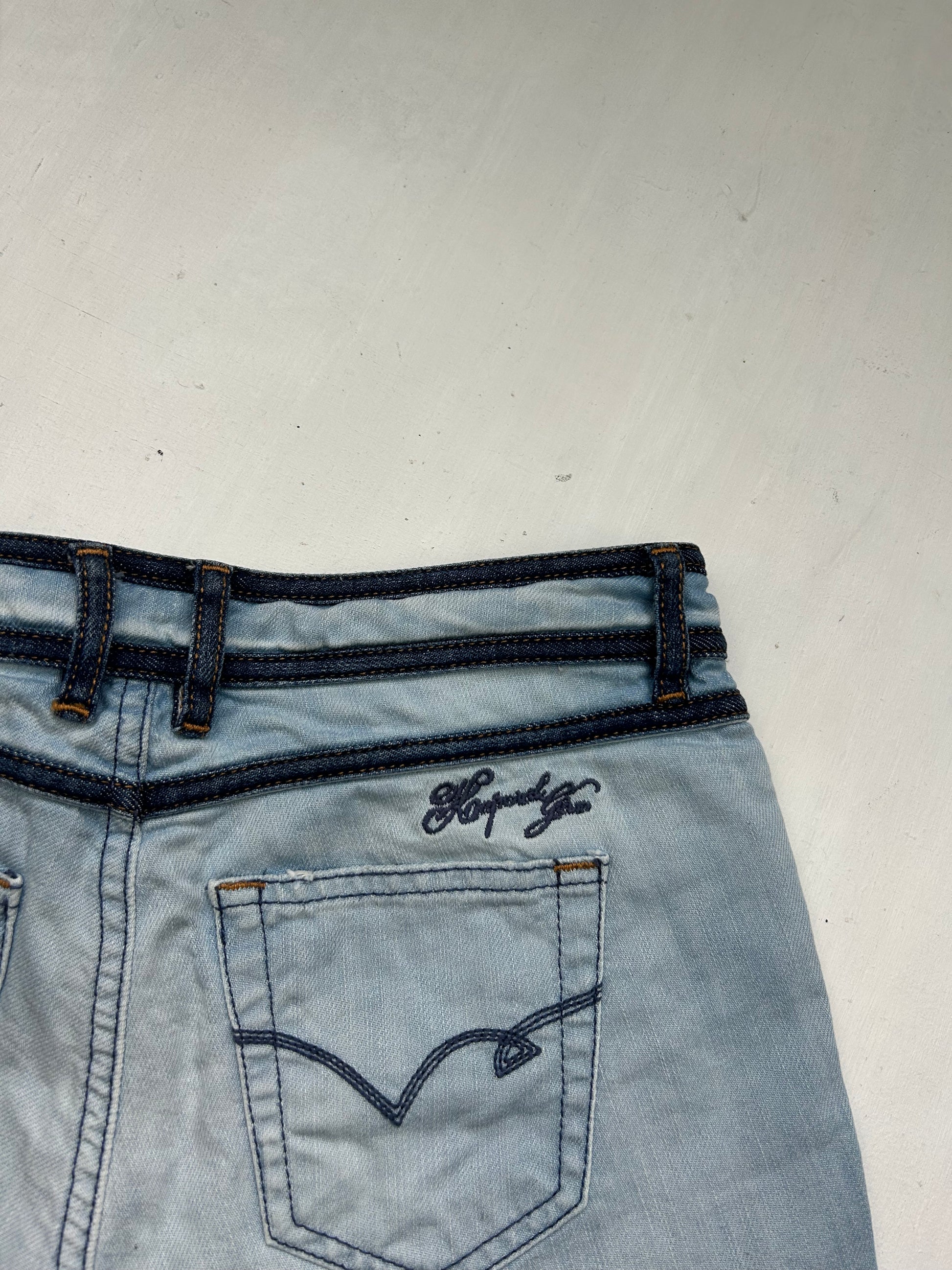 Blue denim low rise mini short (XS)