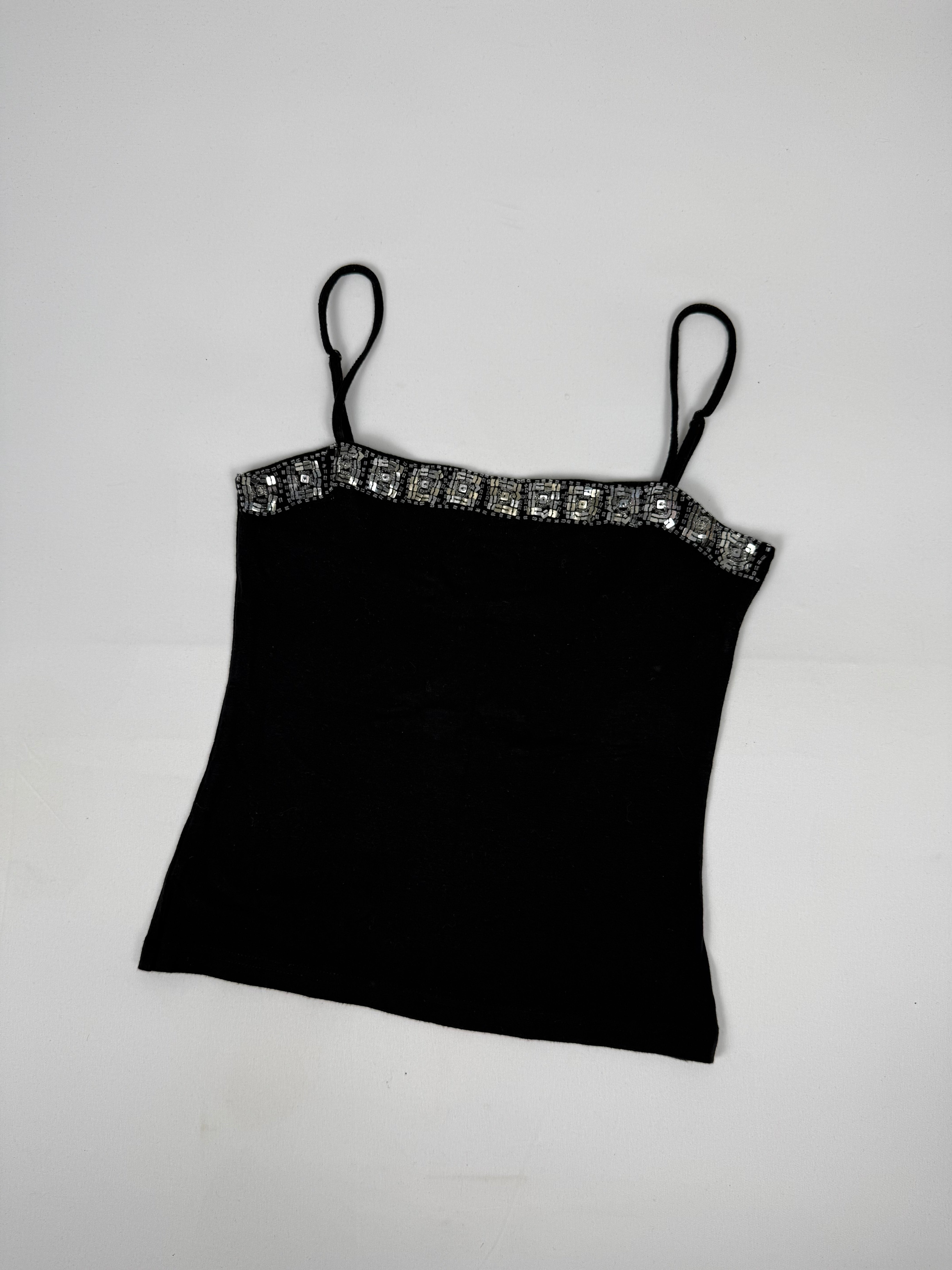 Black cami top with pearls (S)