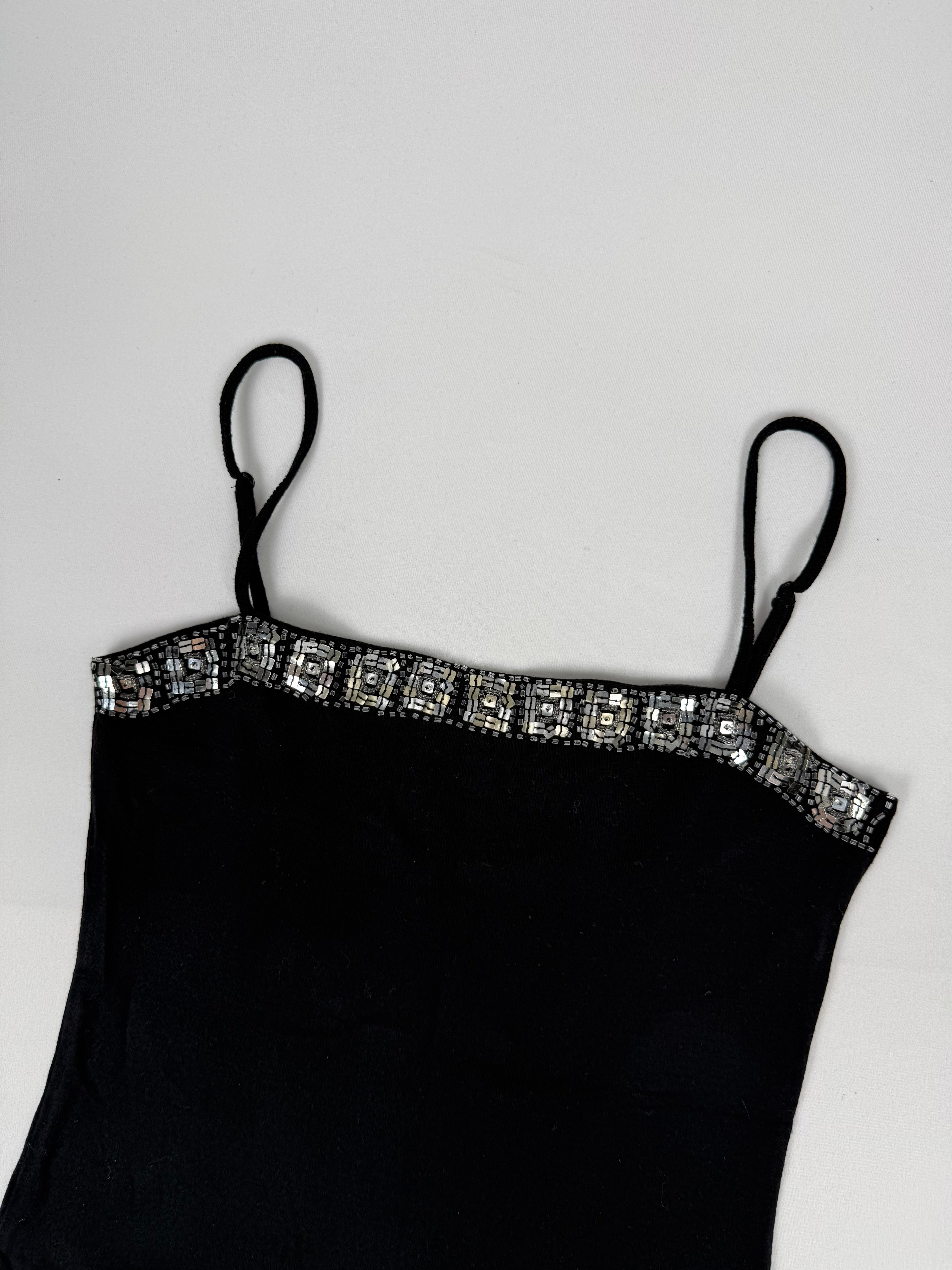 Black cami top with pearls (S)