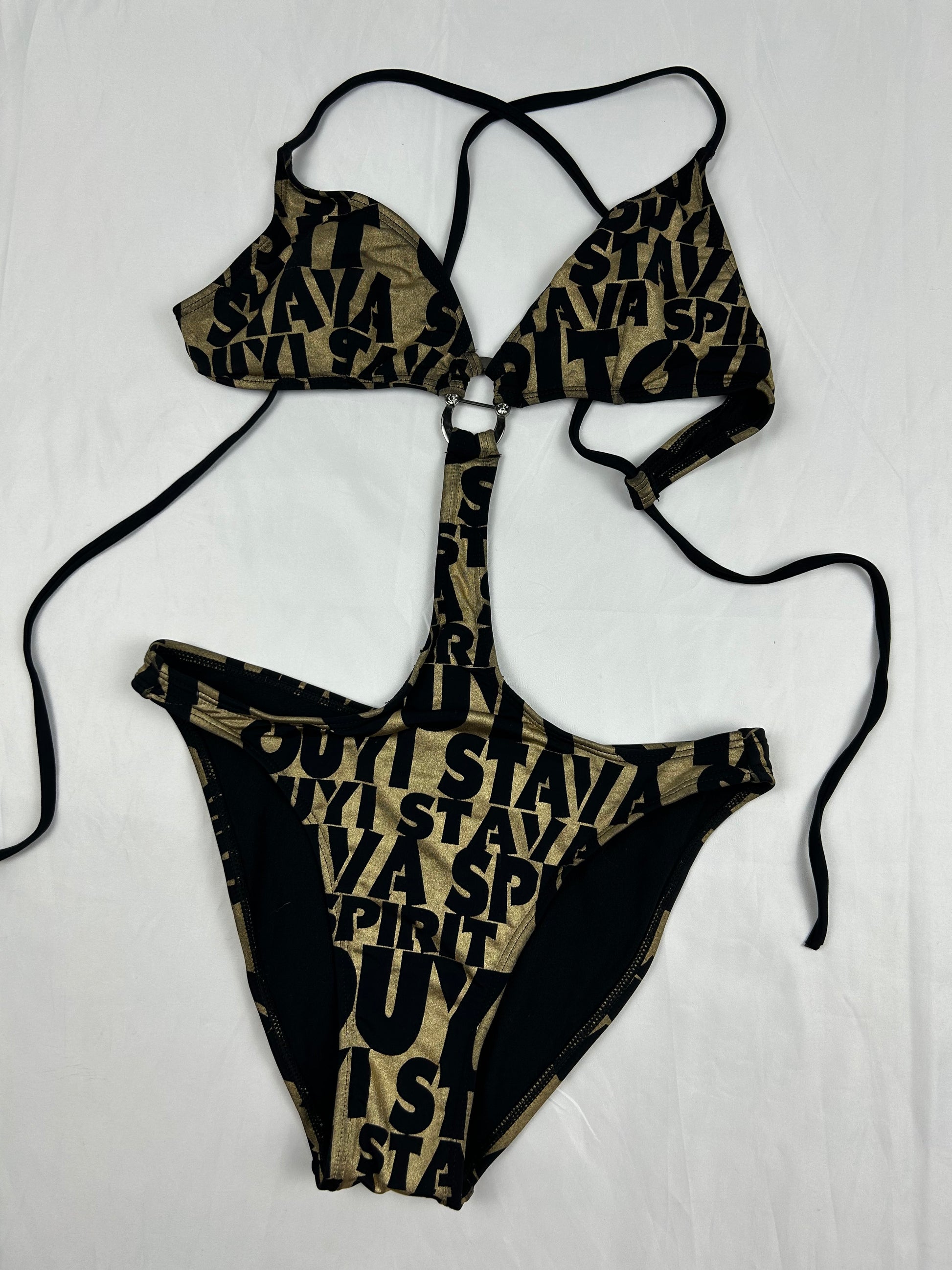 Gold graphic low waisted body swimsuit (S)