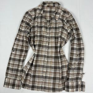 Beige check print cotton long sleeves shirt (M)
