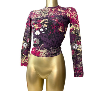 Burgundy lycra long sleeves top (S)