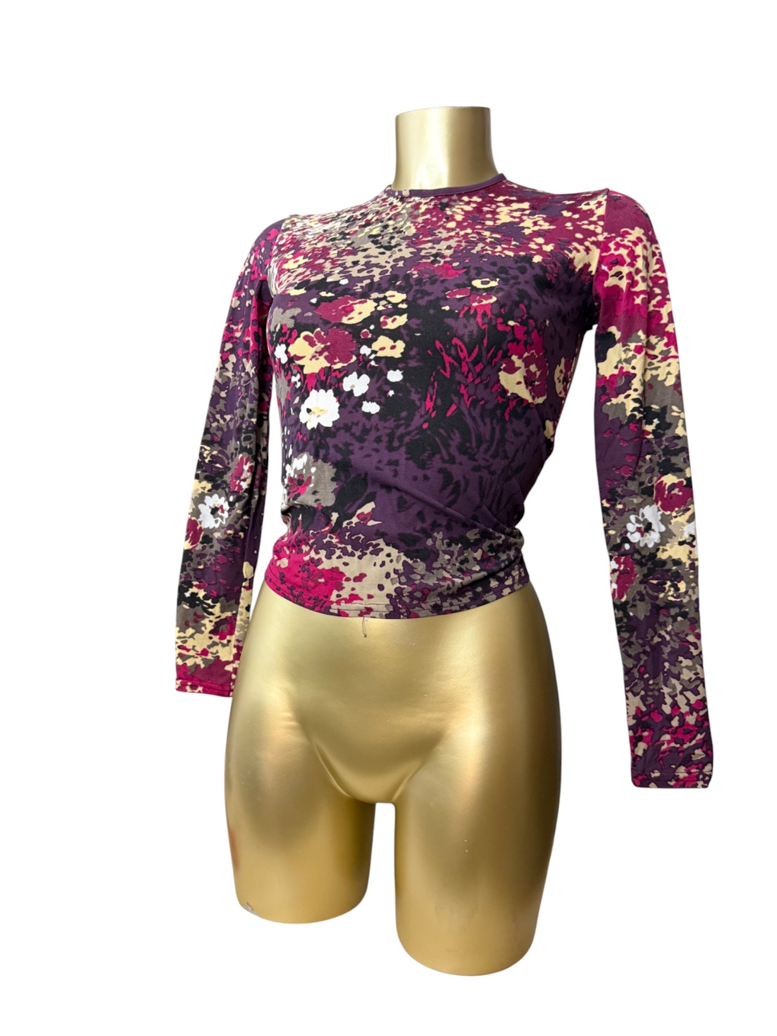 Burgundy lycra long sleeves top (S)
