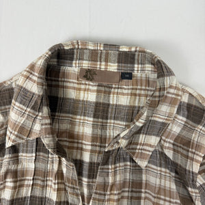 Beige check print cotton long sleeves shirt (M)