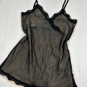 Black 100% real silk lined mesh babydoll mini dress (M/L)