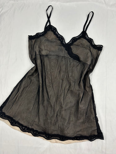 Black 100% real silk lined mesh babydoll mini dress (M/L)
