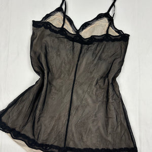 Black 100% real silk lined mesh babydoll mini dress (M/L)