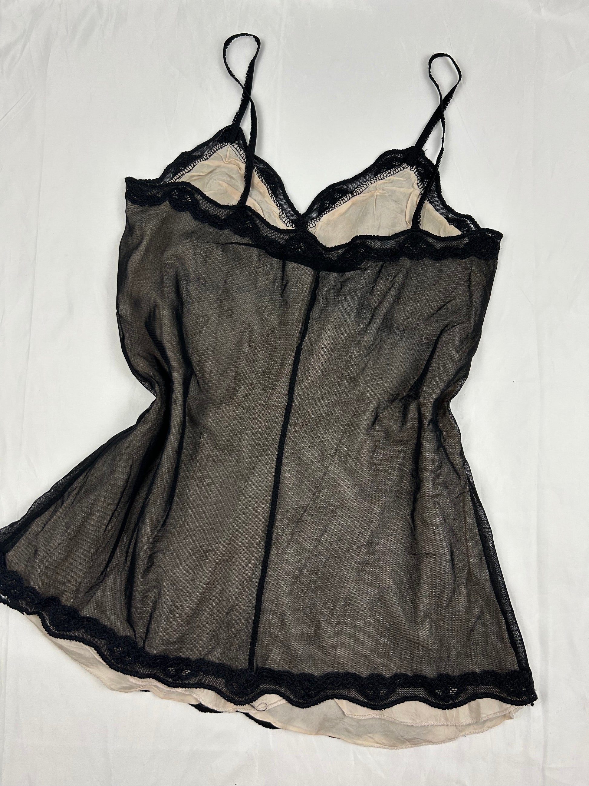 Black 100% real silk lined mesh babydoll mini dress (M/L)