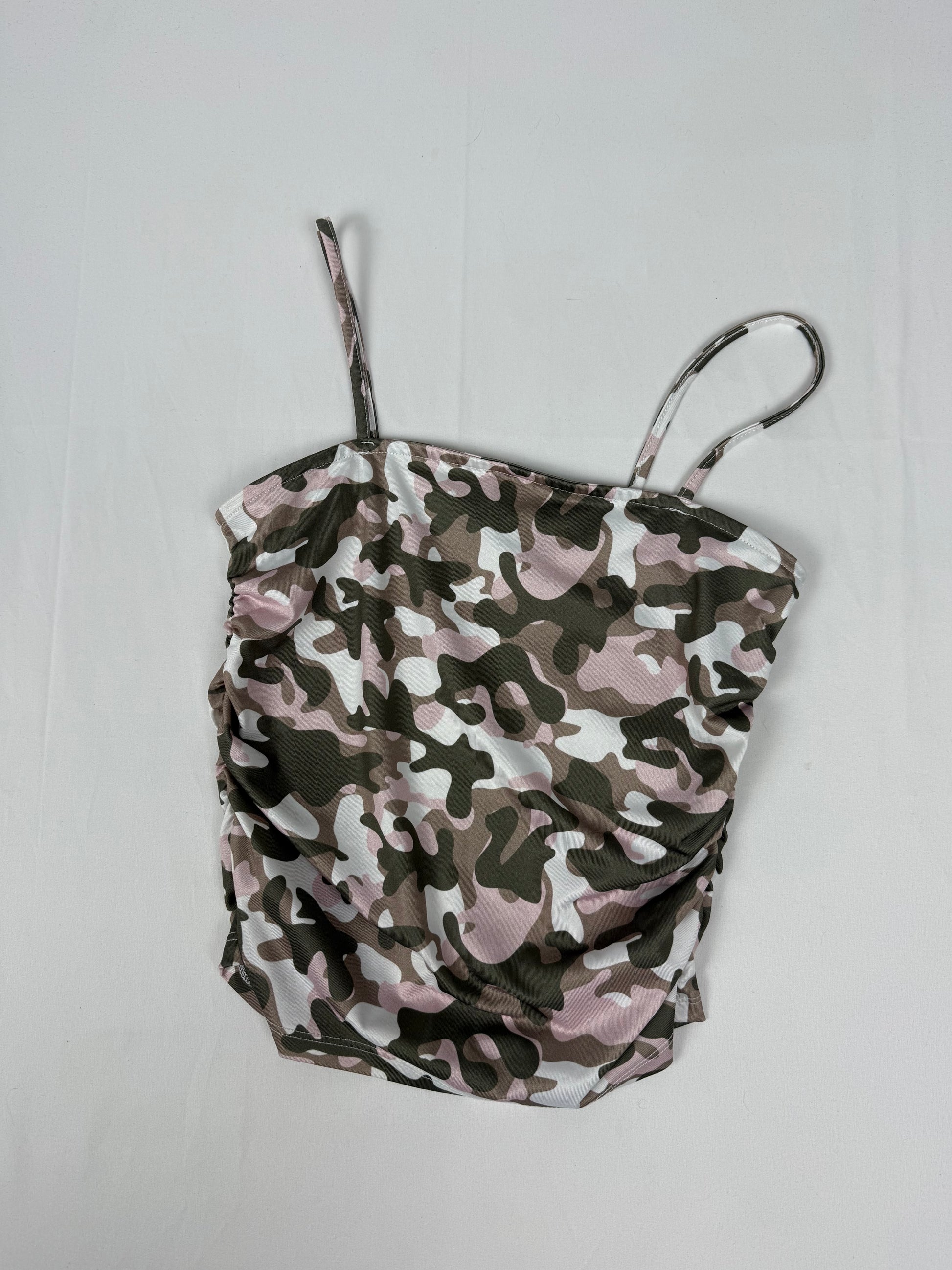 Baby pink & khaki camo print top (S)