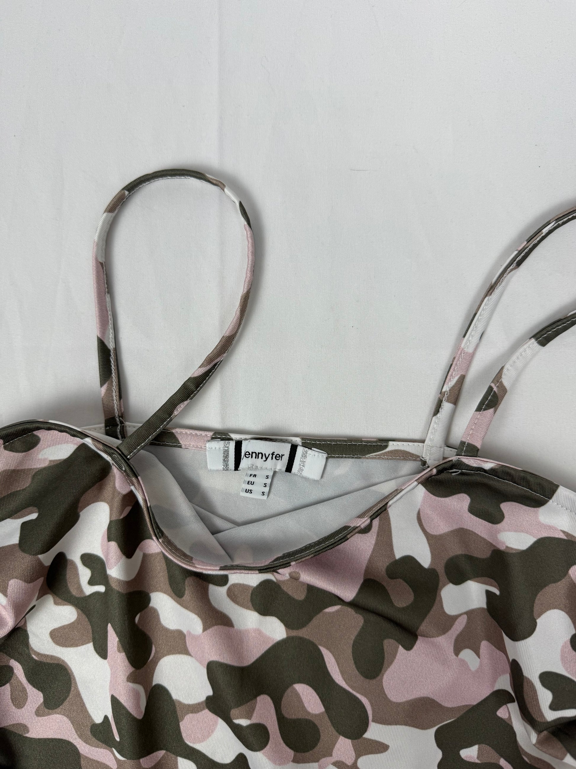 Baby pink & khaki camo print top (S)