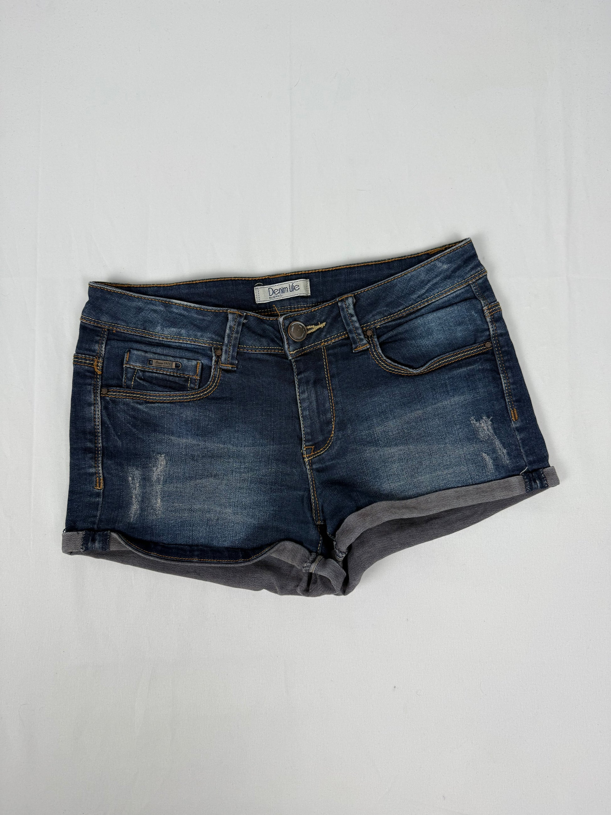 Blue navy denim low rise mini short (S)