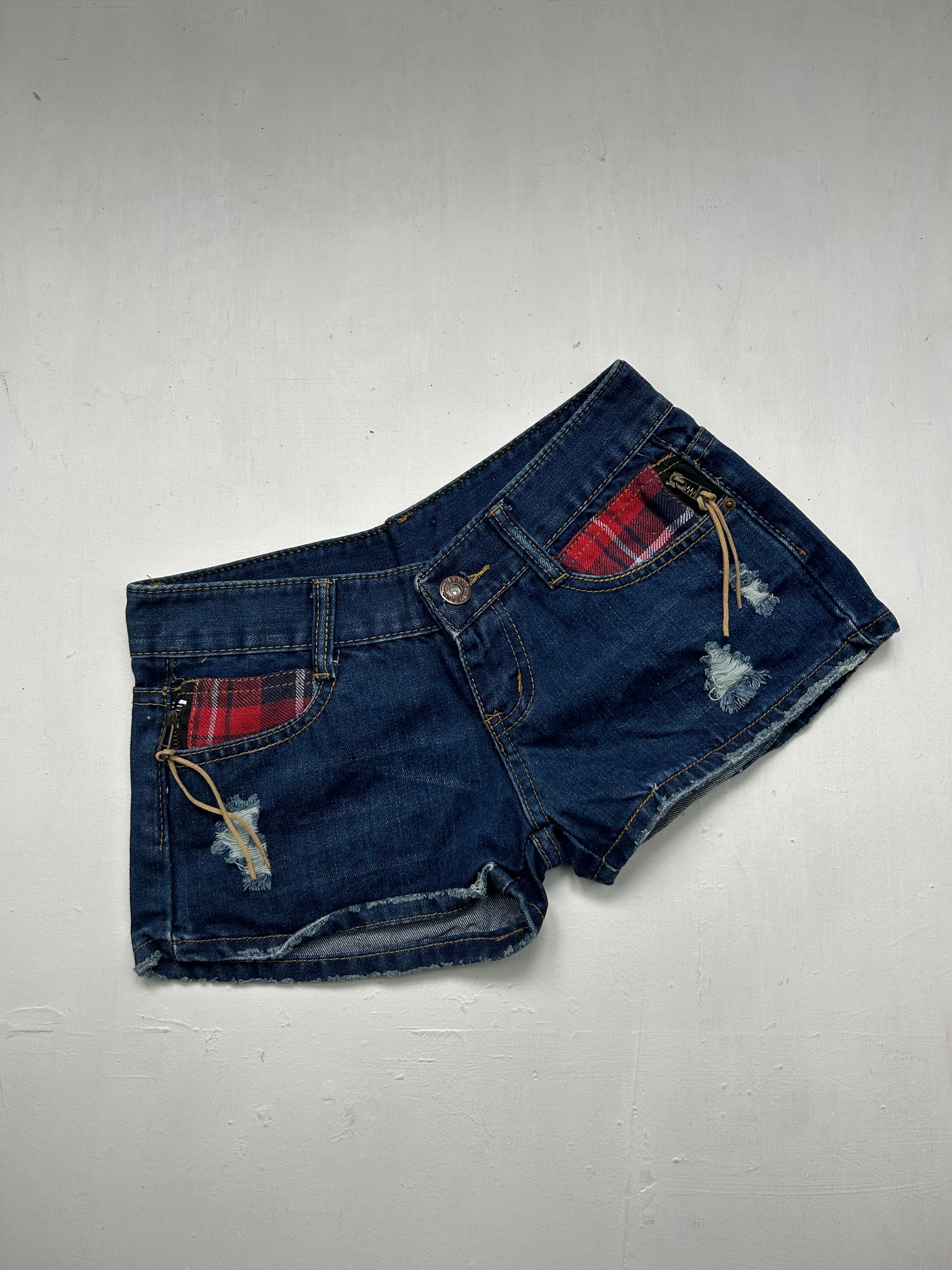 Navy blue denim low rise mini short (XS)