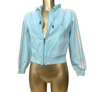 Baby blue striped zip up hoodie (XS/S)