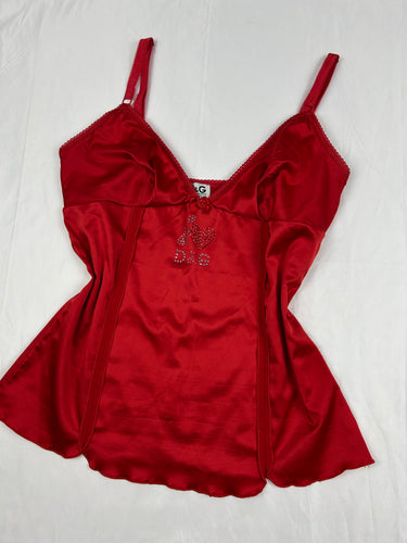 Red silky rhinestones logo cami top (M)