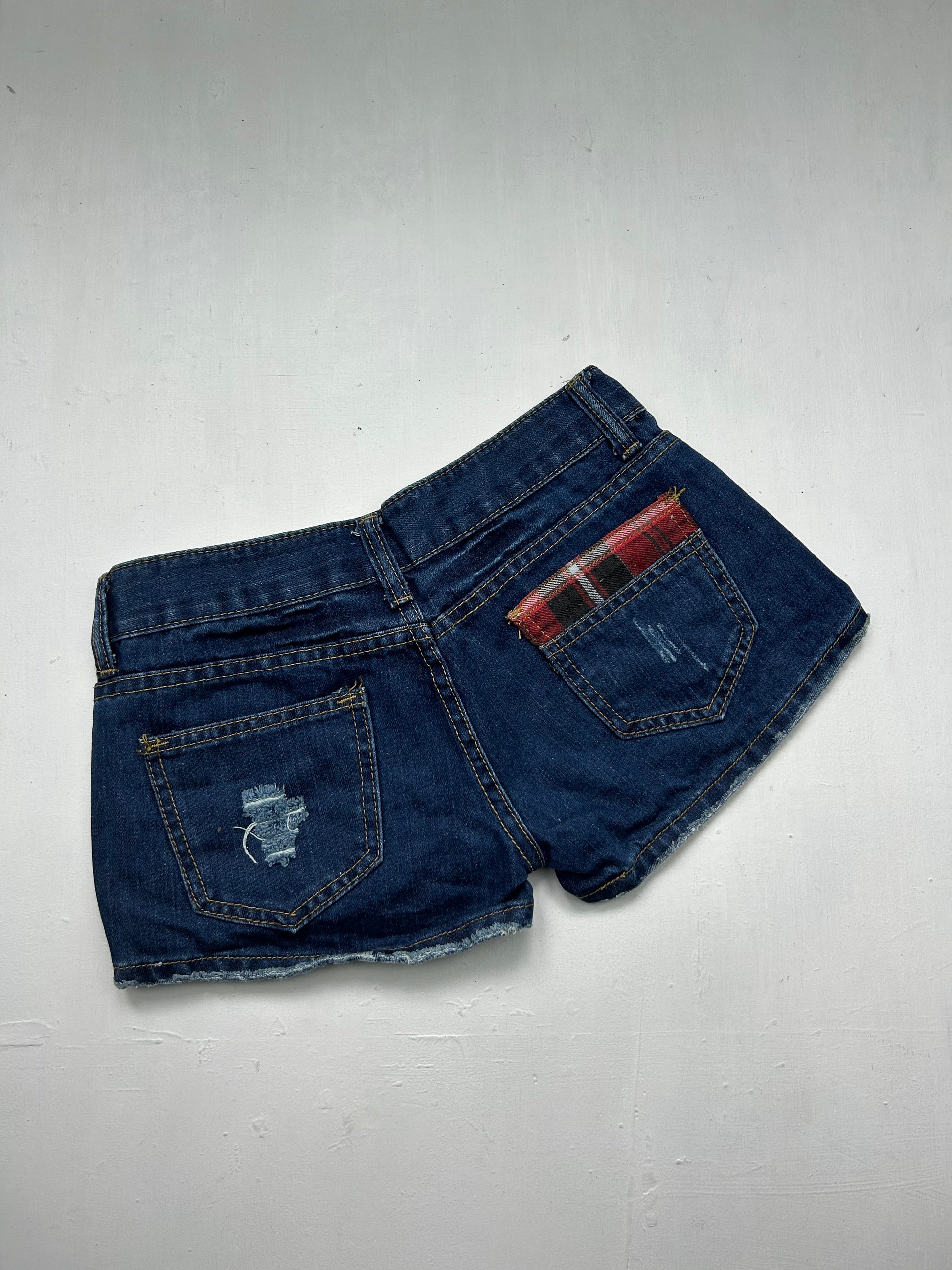 Navy blue denim low rise mini short (XS)
