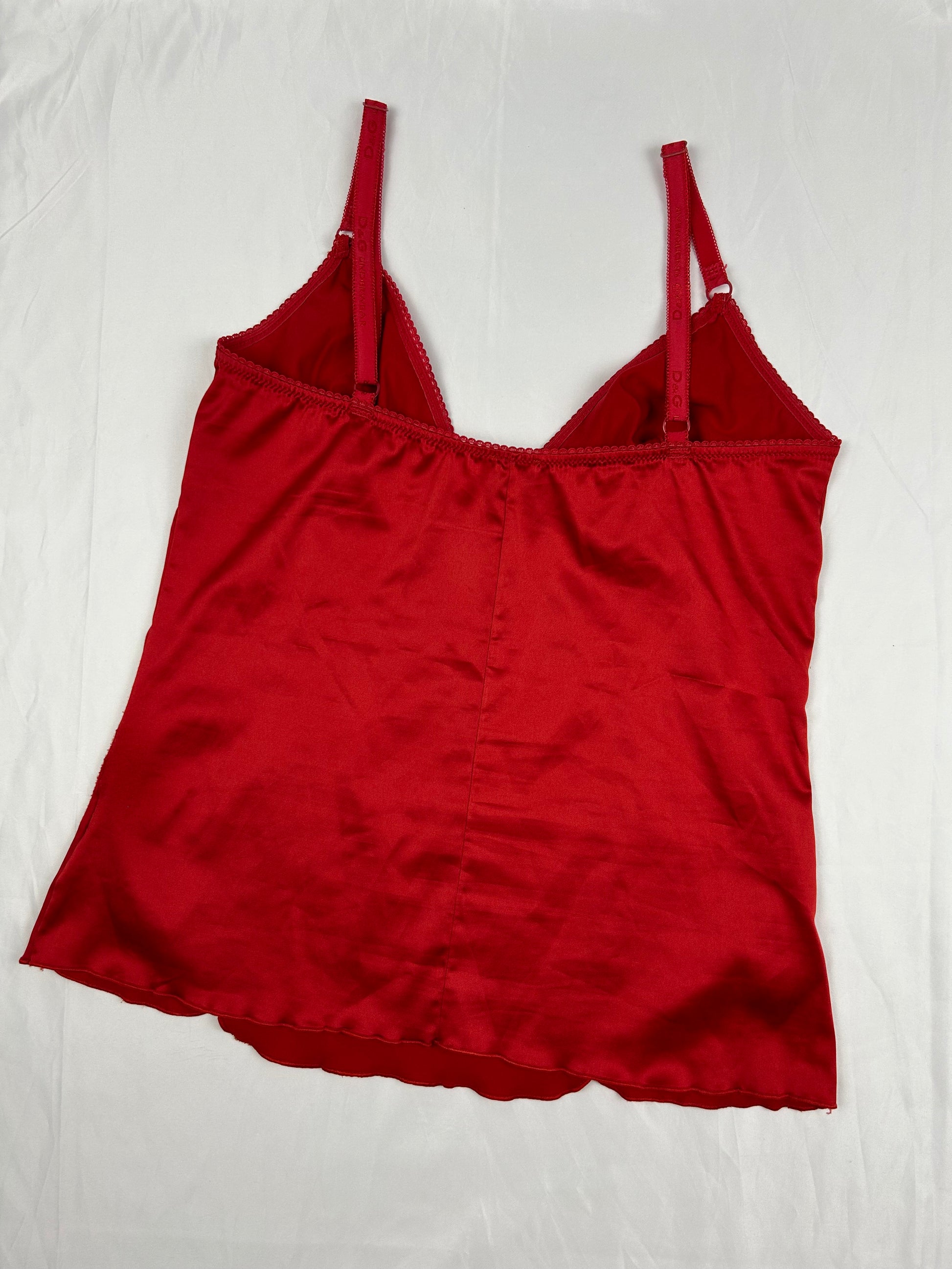 Red silky rhinestones logo cami top (M)