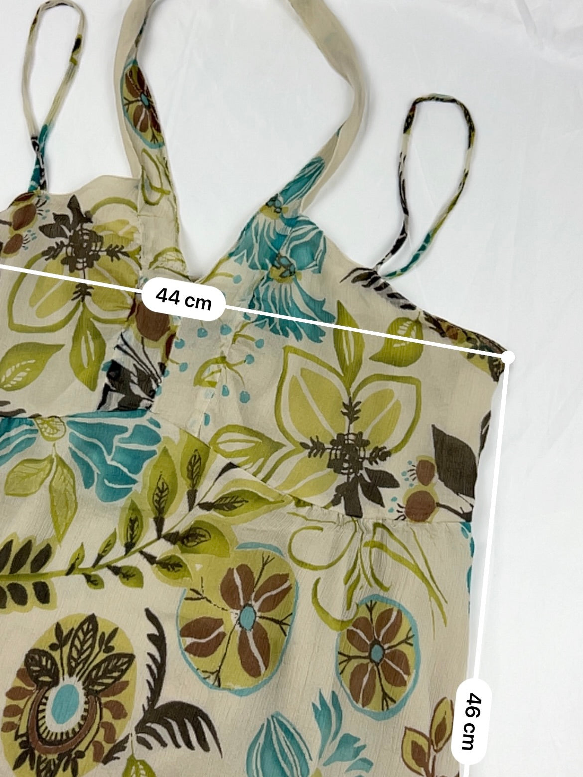 Green floral 100% silk asymmetric halter top (3XL)