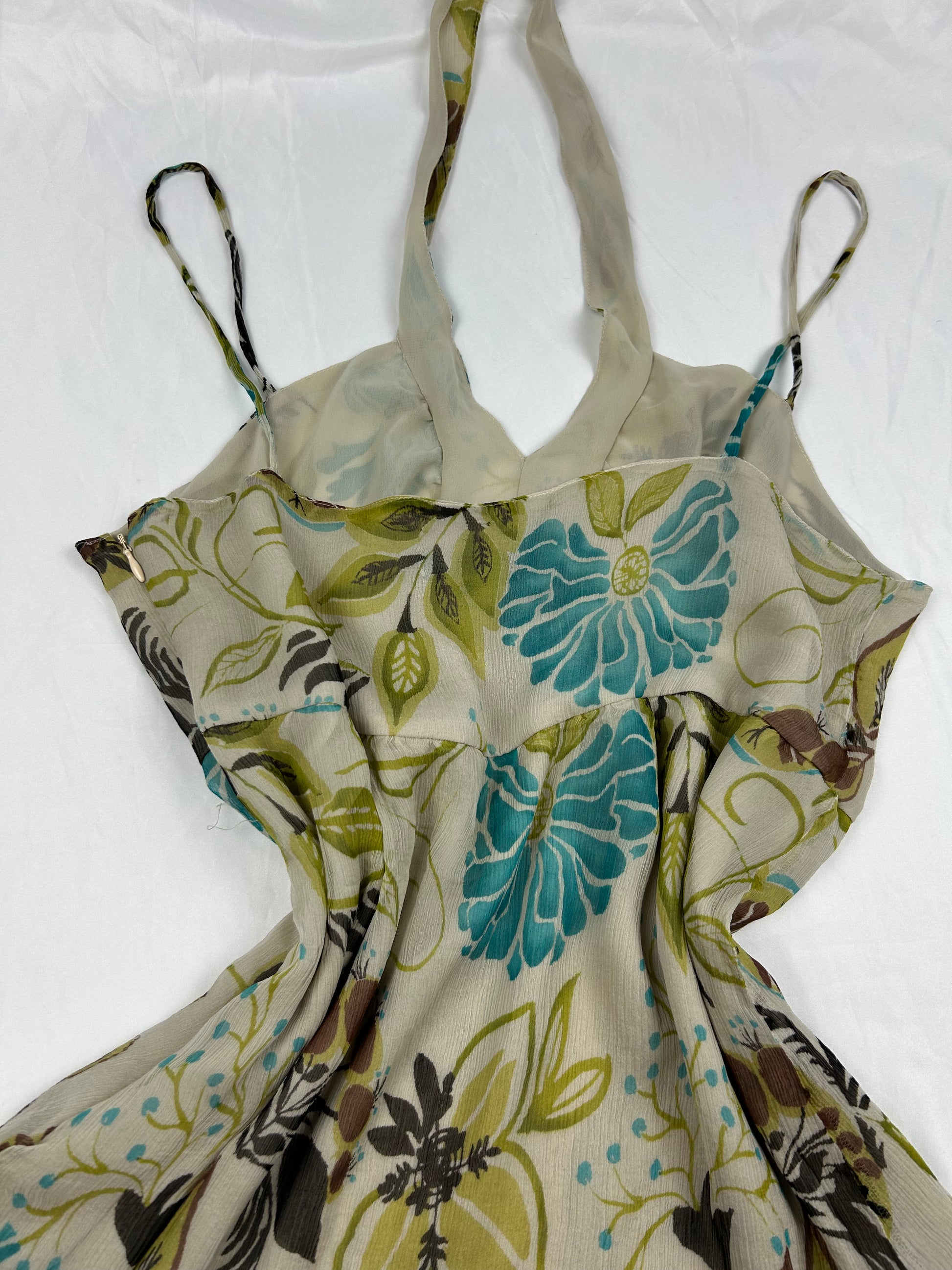 Green floral 100% silk asymmetric halter top (3XL)