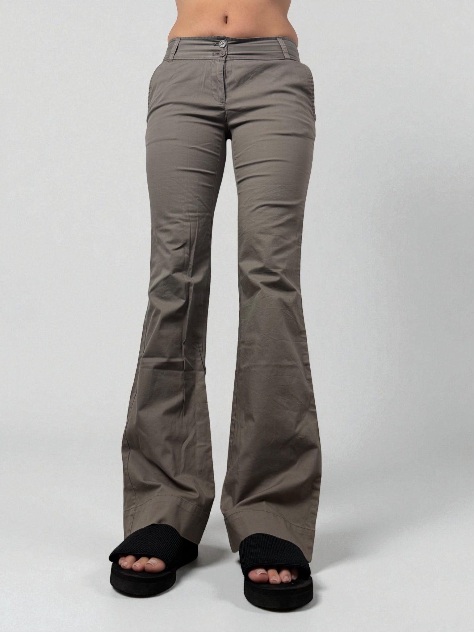 Khaki low waist office flare pants (XS/S)