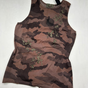 Brown camo lace up cotton tank top (M/L)