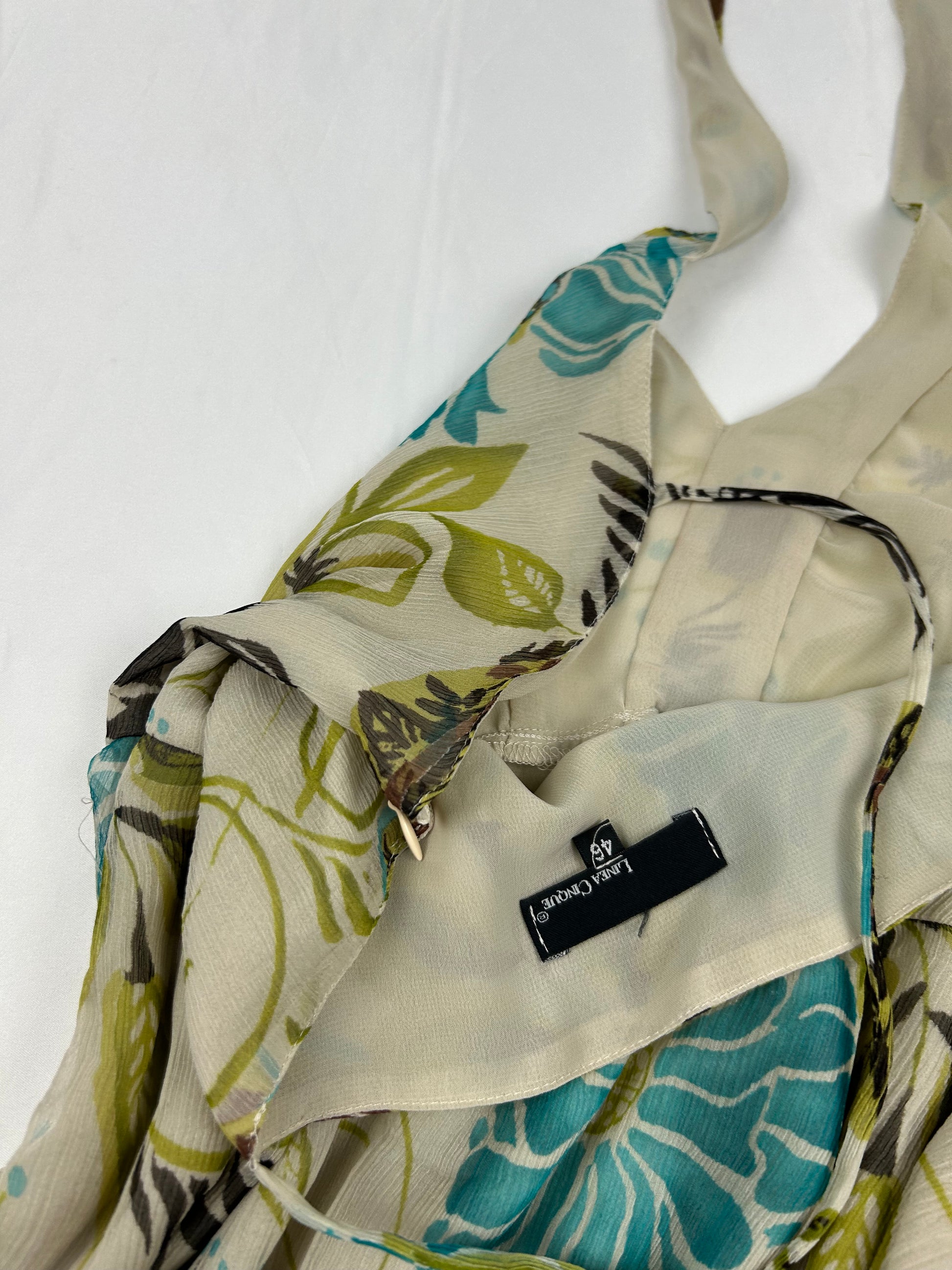 Green floral 100% silk asymmetric halter top (3XL)