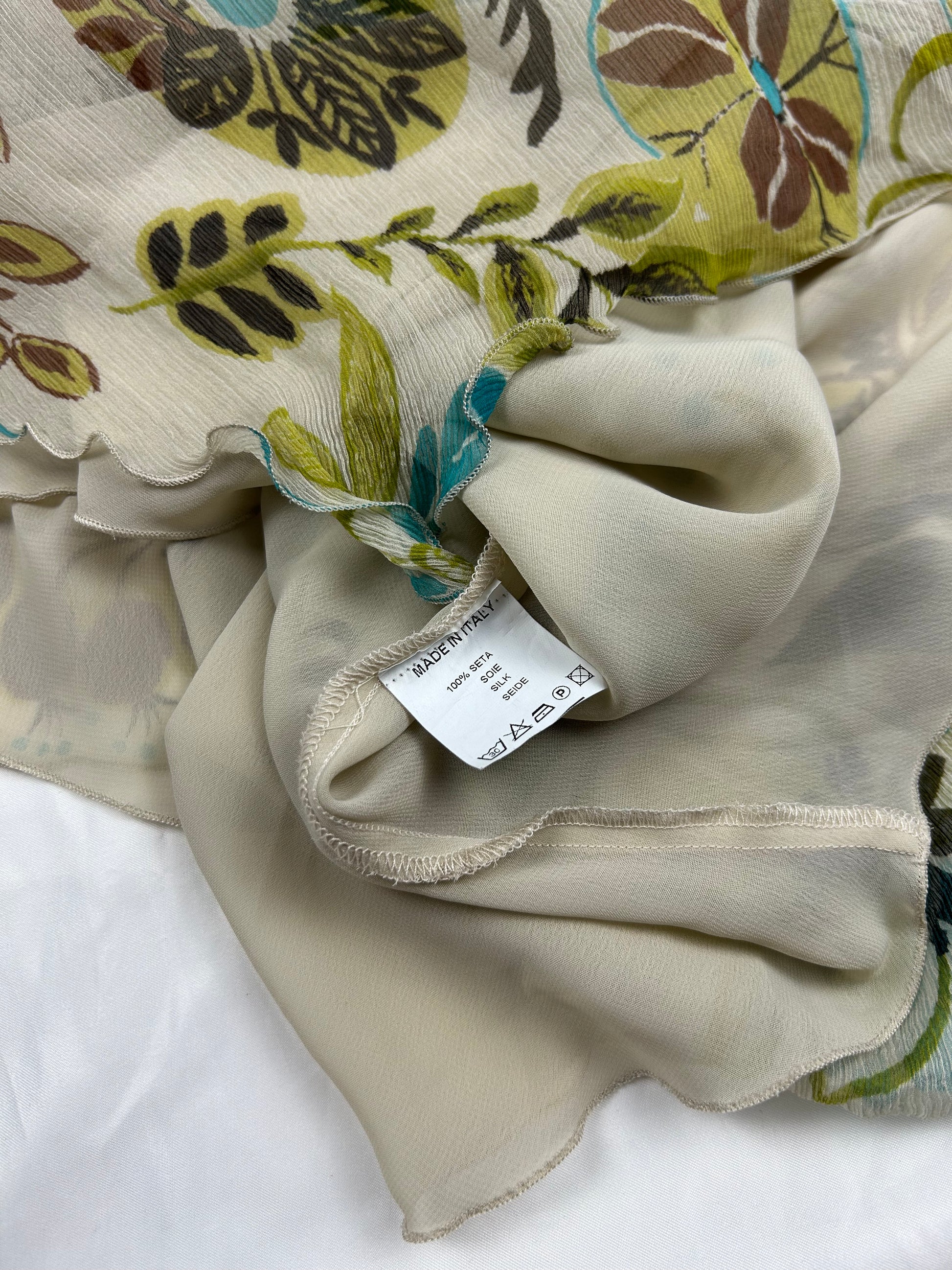 Green floral 100% silk asymmetric halter top (3XL)