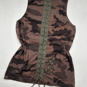 Brown camo lace up cotton tank top (M/L)