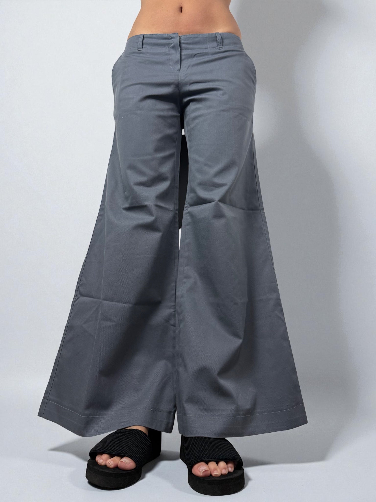 Grey cotton low rise office extra flare pants (M)